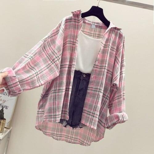 Blouse Women Shirt Plaid Womens Summer Wear Korean Style Loose Sun Protection Cardigan Top Coat Thin Blusas Ropa De Mujer