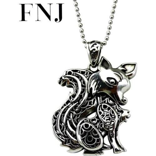 FNJ 925 Silver Pendant Fox Statement Hang Original Pure S925 Thai Silver Pendants Women for Jewelry Making