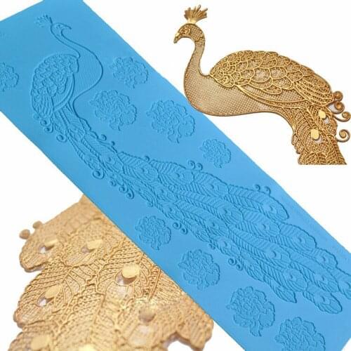 Peacock cake decoration mould large lace silicone pad platinum silicone mould cake stereoscopic 3 d surrounding edge