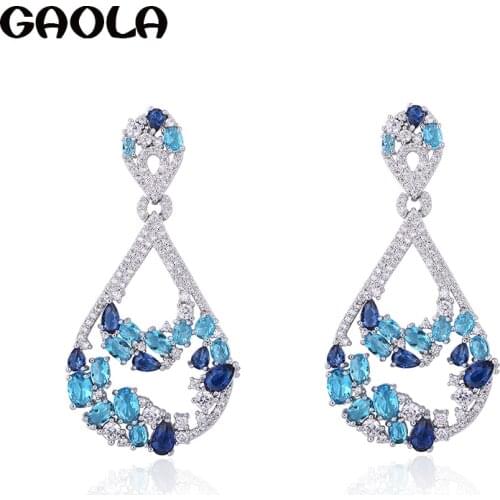 GAOLA 2018 New Design Teardrop Shape 3 Colors CZ Stone Fashion Waterdrop Bridal Earrings Christmas Gift GLE6759Y