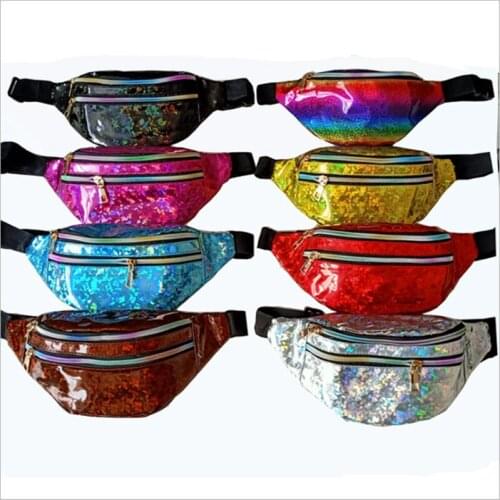 8 Colors Holographic Laser Fanny Pack Shiny Waist Bum Bag with Adjustable Belt for Sports Travel Party