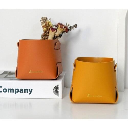 1Pc Nordic Foldable Leather Storage Basket Cosmetics Key Remote Control Sundries Organizer Box Home Office Desktop Decoration