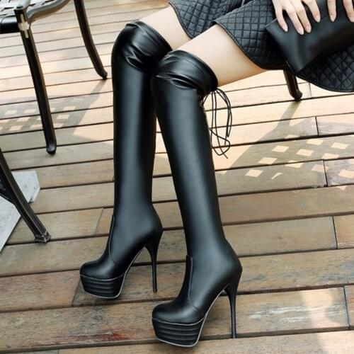 Fashion Platform Over The Knee Boots Women High Heels Thigh High Boots Sexy Party Long Shoes Ladies Black White Large Size 46