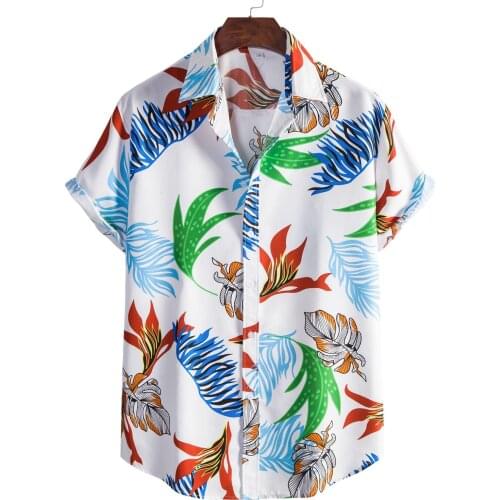 2021 New Mens Slim fit Floral Printed Shirts Male Casual Short Sleeve Hawaiian Beach Flower Basic Tops Plus Size M-7XL