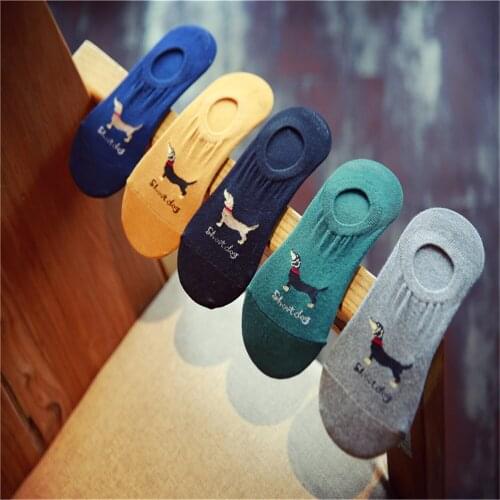 Mens spring and summer new invisible socks Cartoon animal puppy casual mens socks 421
