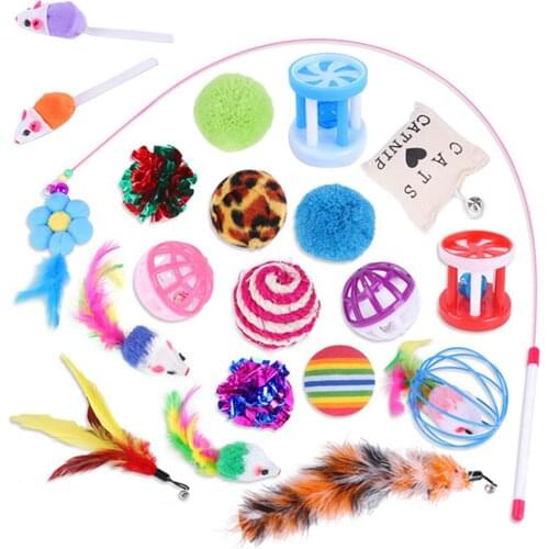 20PCS/set Pet Cat Feather Toys Set Funny Cat Interactive Stick Toy Cat Teaser Charmer Wand Mouse Balls Cats Supplies