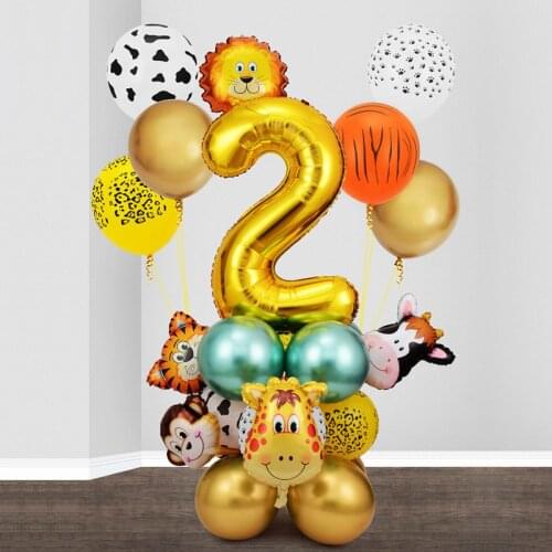 Jungle Animal Monkey Lion Balloon Set Metallic Balloon Number 1 2 3 4 5 Happy Birthday Party Decorations Kids 1st Oh Baby Shower