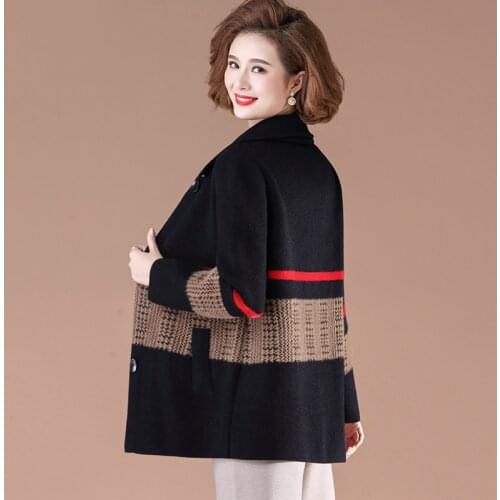 New Double-sided cashmere coat Middle-aged women Woolen coat Autumn Winter Long Jacket Coat Female Plus size Casual Overcoat 6XL
