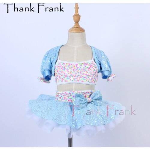 New 3-Pieces Ballet Costume Girls Kids Sky Blue Bow Tutu Dress Women Sequin Ballerina Dresses Adult Festival Dance Costumes C748