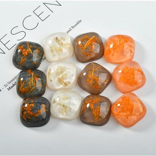 New style 50pcs/lot 19mm color dried flowers core geometry square shape flatback beads diy jewelry earring/garment accessory