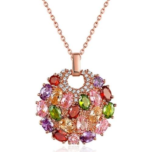 Ociki Rose Gold Color Colourful CZ Crystal Pendant Necklace Chokers for Women Girls Bohemia Drop Shipping Womens JewelryGift
