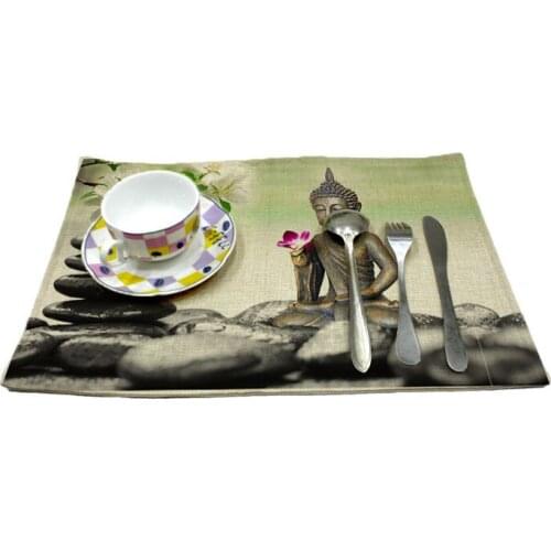 Zen and stone pattern print linen placemat coasters disc pads bowl pad pot dining table mat coster heat insulation pad