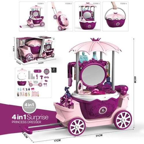 4 IN 1 Holiday Birthday Gift Children Girl Princess Pretend play Simulation make-up toys beauty trolley Baby girl dressing table