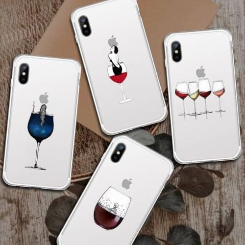 Red wine glass coffee cat Phone Case Transparent for iPhone 6 7 8 11 12 s mini pro X XS XR MAX Plus