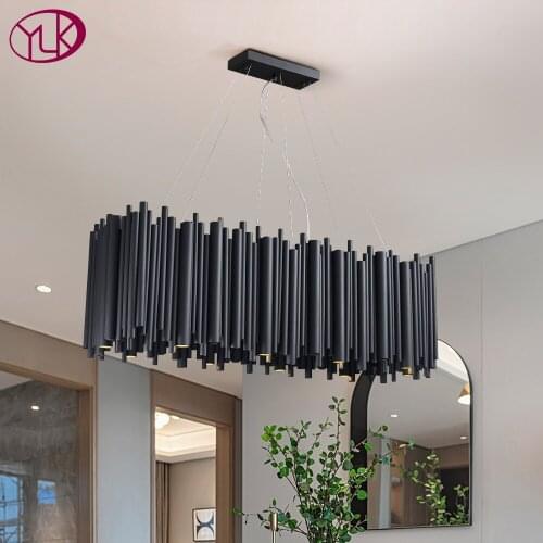Luxury modern light chandelier for dining room rectangle kitchen island black led lighting fixture home decoration led lamps