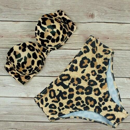 Sexy High Waist Bandage Bikini Swimwear Swimsuit Leopard Brazilian Bikini Set Push Up Bathing Suit Women Summer Beachwear