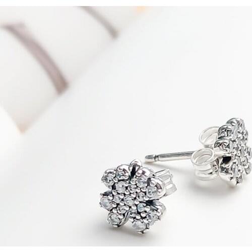 Original S925 Sterling Silver Pan Earrings Lucky Shining Clover Simple Elegant Earrings For Women Wedding Gift Fashion Jewelry