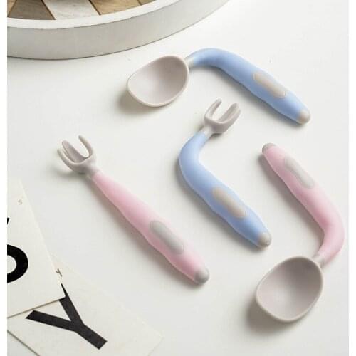 Training Bendable Non-slip Baby Tableware Cutlery Fork Spoon Dinnerware Solid Food Self Training Feeding for Kids Children Gift