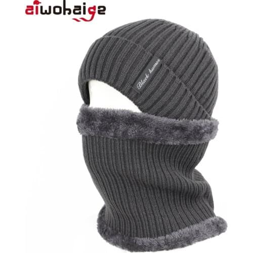 2019 high quality winter warm hat Ring Scarf 2 Pieces Set Plus velvet thick knit beanie Women Men Casual Soft cap Balaclava Male