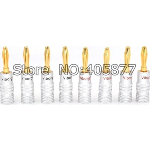 8pcs/lot 4mm Viborg Banana Plug 24K Gold Pure Copper Adapter Audio Socket Jack Screw Electronic Connector Terminals