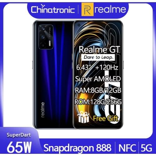 In Stock Realme GT Snapdragon 888 Octa Core 5G Mobile Phone 6.43"FHD+ 120Hz SuperAMOLED 65W Fast Charger WIFI 6 Android 11 NFC