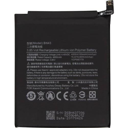Replacement Phone Battery For Xiaomi Redmi Note 4X / Note 4 global Snapdragon 625 4000mAh BN43 Phone Battery