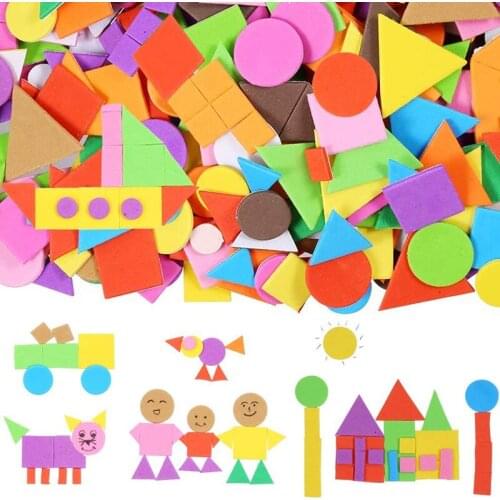 Kindergarten Foam Stickers Geometry Puzzle Self-Adhesive EVA Stickers Children Education DIY Toys Crafts Arts Making Gift