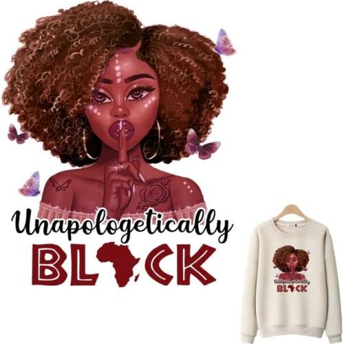 Iron-On Transfer For Clothing Butterfly Black Girl DIY Washable T-Shirts Thermo Adhesive Patches Beautiful Lady Clothes Sticker