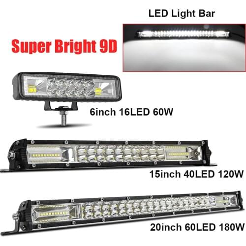 6D Slim Led Light Bar 12V 6" 15" 20" Inch 120W Spot Flood Combo for SUV 4X4 Off Road Truck UAZ 4WD ATV LED Work Lights Lamp