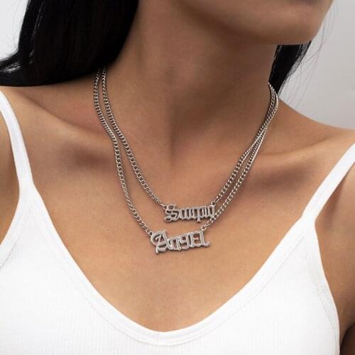 Vintage Double Layer Angel Letters Pendant Necklace Women Punk Thick Chains Geometric Clavicle Necklace Pendants Jewelry Kolye