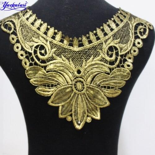 YACKALASI Garment Lace Collar Gold Gilded Print Flower Appliqued Sewing Trims For Dress Back