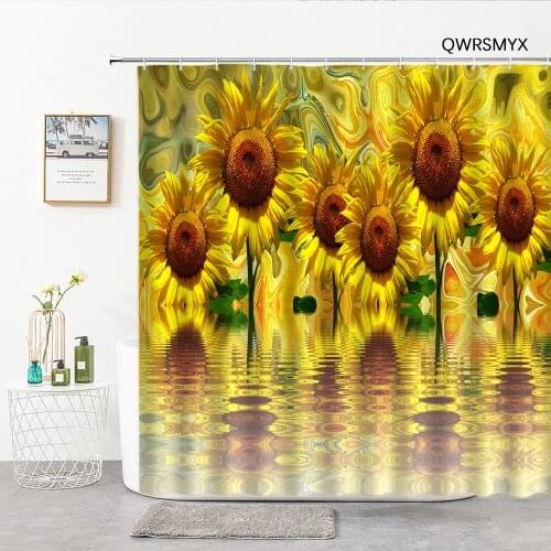 Yellow Sunflower Flower Shower Curtains Bathroom Curtain Bathtub Screen For Bath Home Decor Background Wall Bathroom Products