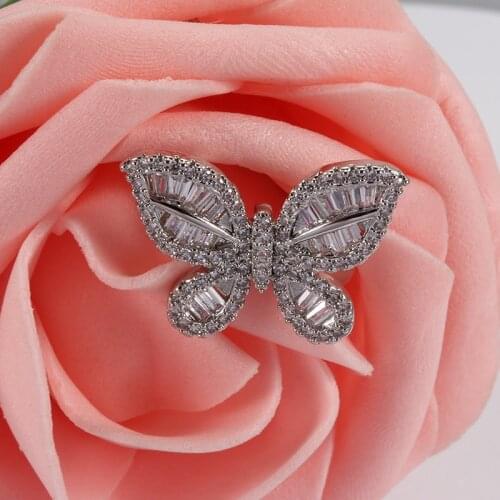 Womens Charm Ring Fashion Simple With Transparent Zircon Butterfly Shape Silver Color Ring Jewelry For Girlfriend Birthday Gift