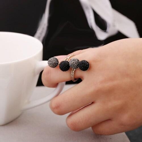 Simple Black Resin Peas Ring Metal Personality Unique Punk Rings Party Jewelry For Women Wholesale Free Shipping