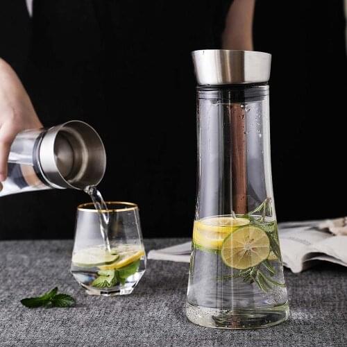 1pc Glass Juice Water Bottle Jug Drinkware Large Capacity Bottles Pot with Lid Water Dispenser Container Cup Stand Hot