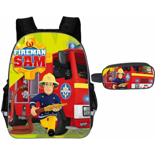 2Pcs/Set Portfolio For School Bag Girls Boys Fashion Fireman Sam Printed Backpacks Kindergarten Bookbag Mochila Escolar