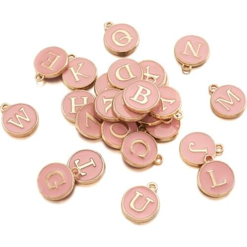 26pcs/lot Flat Round Enamel Letter Charms Double Face Alphabet Charms Sequins Pendants for Jewelry Making Diy Bracelet 14x12mm