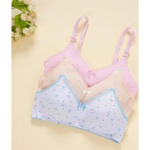 3pcs/lot Young Girls Underwears Top Training Children Cotton Hasp Wireless Young Teens Full Cup Bra Undergarments Bras For Kids