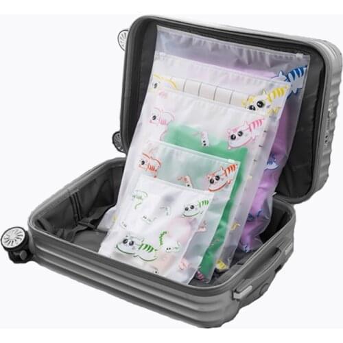 35PCS / LOT Cute Cartoon Cat Waterproof Travel Bag Set For clothes underwear shoes Translucent Packaging Travel Luggage Bag