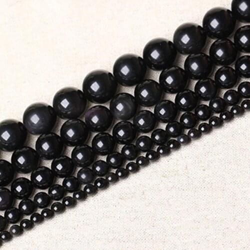 4-20mm Natural Round Black Obsidian Stone Beads For Jewelry Making Beads Bracelets For Women 15'' Needlework DIY Beads Trinket