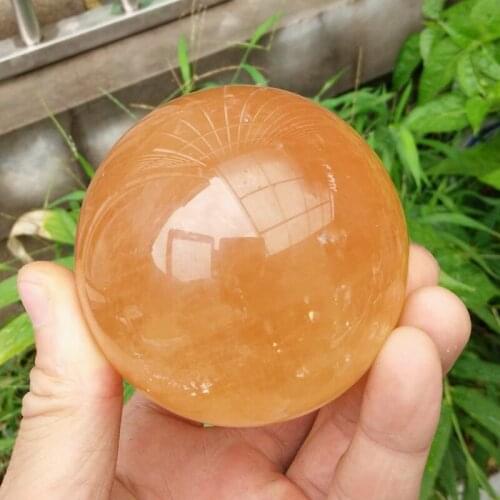 70MM NATURAL CITRINE CALCITE QUARTZ CRYSTAL SPHERE BALL HEALING GEMSTONE + stand