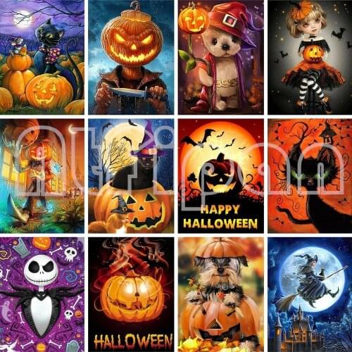 Diamond Painting Halloween Full Square Drill Cartoon Embroidery Cross Stitch Kit Pumpkin Rhinestone Picture Home Decor
