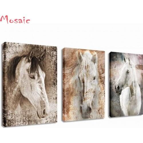 Diamond Painting Cross Stitch 3pcs/set horse Animals Pictures of Rhinestones Needlework Diamond Mosaic Deer Home Decor DIY