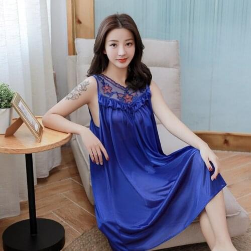 Large Size 4XL Sexy Sleepwear Sleepdress Plus Size Deep V Lace Lingerie Faux Silk Night Dress Women Spaghetti Strap Nightgown