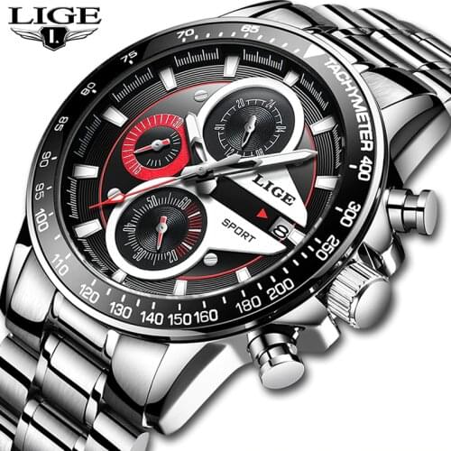 LIGE Fashion Quartz Sport Watch Men Business Full Steel Clock Mens Watches Top Brand Luxury Waterproof Watch Relogio Masculino
