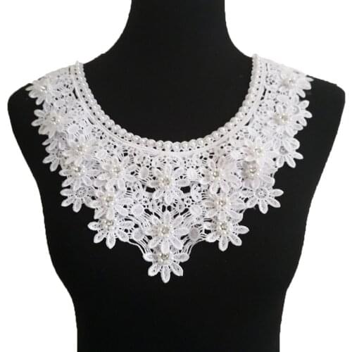 Black and white lace applique decoration pearl rhinestone fake collar sewing DIY supplies clothing accessories 1 piece for sale