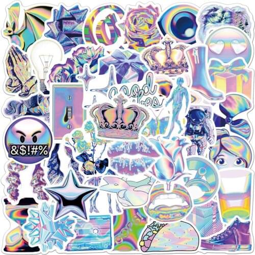 10/30/50PCS Cartoon Color Laser Holographic Sticker Graffiti Skateboard Laptop Mobile Phone Waterproof Decorative Toys Wholesale
