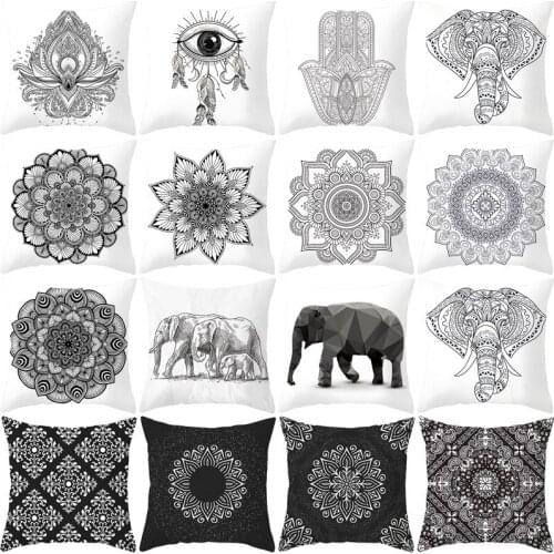 Mandala Decorative Pillow Covers Hamsa Hand Elephant Pillow Cases Square Sofa Throw Pillowcases Seat Cushion Covers 45*45cm