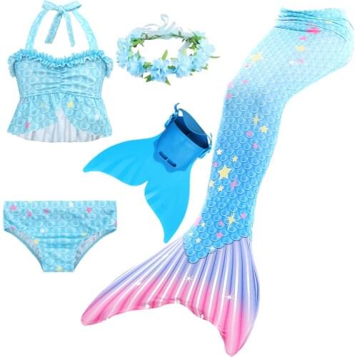 Swimsuit Cosplay Mermaid Tail Costume with Monofin Kids Swimming Bikini for Children Birthday Gifts Cosplay Beach Clothes