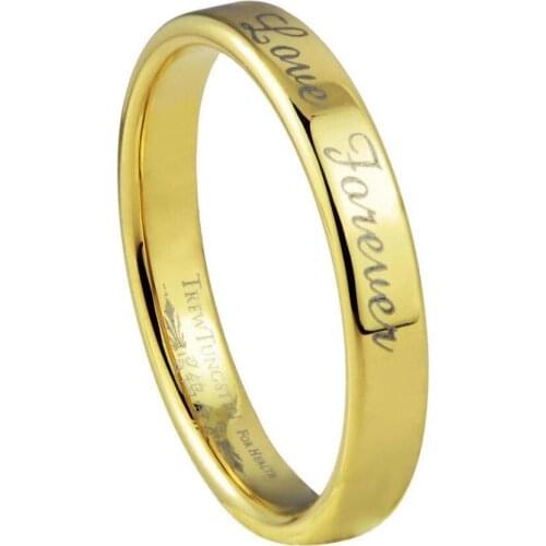 Girl Flat Style Gold Tungsten Wedding Band with Brushed Finish Laser Engraved Love Forever Width 3mm /TURI0018GL